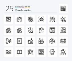 paquete de iconos de 25 líneas de producción de video que incluye imaginación. vista. superhéroe carrete de época. carrete de pelicula vector