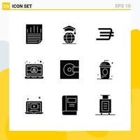 Set of 9 Vector Solid Glyphs on Grid for electronics user daxx coin laptop employee Editable Vector Design Elements