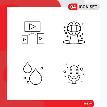 Concepto de 4 líneas para sitios web móviles y aplicaciones computadora primavera astronomía mundo micrófono elementos de diseño vectorial editables vector