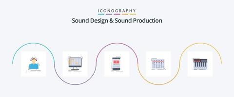 Sound Design And Sound Production Flat 5 Icon Pack Including mixer. console. digital. mobile. p vector