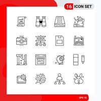 Pack of 16 Modern Outlines Signs and Symbols for Web Print Media such as camera religion archive drawer ramadan cup Editable Vector Design Elements