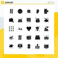 Set of 25 Commercial Solid Glyphs pack for head skill soldier learning childhood Editable Vector Design Elements