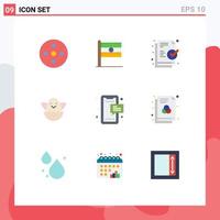 User Interface Pack of 9 Basic Flat Colors of mobile chat document sms egg Editable Vector Design Elements