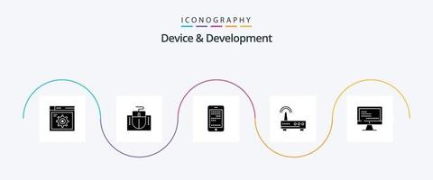 Device And Development Glyph 5 Icon Pack Including monitore. education. mobile . signal. device vector