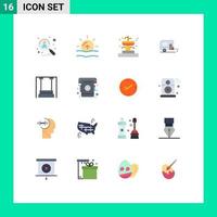 Set of 16 Modern UI Icons Symbols Signs for amusement camp weather camping park Editable Pack of Creative Vector Design Elements
