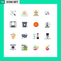 Set of 16 Modern UI Icons Symbols Signs for amusement camp weather camping park Editable Pack of Creative Vector Design Elements