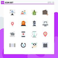 16 Universal Flat Color Signs Symbols of location e couple commerce plant Editable Pack of Creative Vector Design Elements