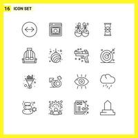 User Interface Pack of 16 Basic Outlines of bag sand flask watch time Editable Vector Design Elements