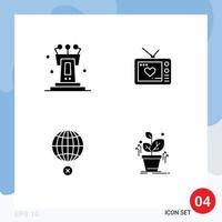 Solid Glyph Pack of 4 Universal Symbols of pedestal global tribune valentine internet Editable Vector Design Elements