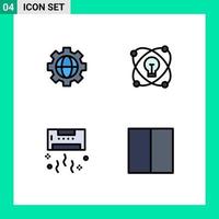 4 User Interface Filledline Flat Color Pack of modern Signs and Symbols of gear cool idea drawing technology Editable Vector Design Elements