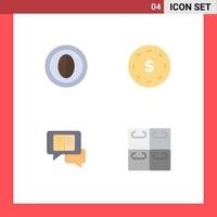 Set of 4 Modern UI Icons Symbols Signs for coffee chat food finance popup Editable Vector Design Elements