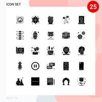 Set of 25 Commercial Solid Glyphs pack for smartphone headset web hand wedding Editable Vector Design Elements