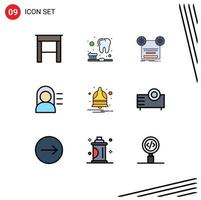 Pictogram Set of 9 Simple Filledline Flat Colors of alarm notification retro bell girl Editable Vector Design Elements