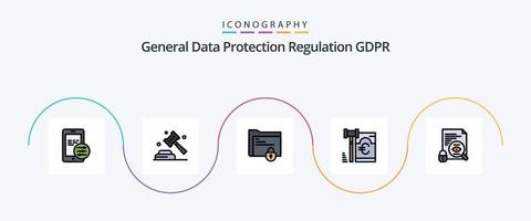 Gdpr Line Filled Flat 5 Icon Pack Including file. security. document. euro. safe folder vector