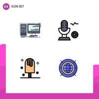 Mobile Interface Filledline Flat Color Set of 4 Pictograms of computer cold workstation recording ice Editable Vector Design Elements