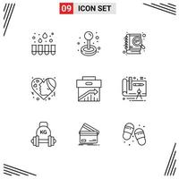 Modern Set of 9 Outlines and symbols such as business love development hearts emotion Editable Vector Design Elements