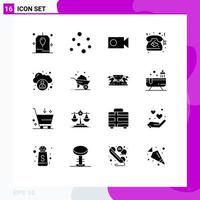 Group of 16 Solid Glyphs Signs and Symbols for barrow cloud record administration telephone Editable Vector Design Elements