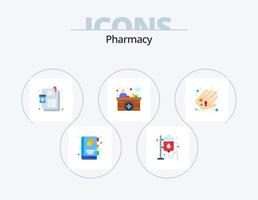 Diseño de icono de paquete de 5 iconos planos de farmacia. medicamento. mostrador de información. enfermedad. recepcion hospitalaria. encimera vector