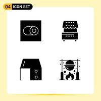 Universal Icon Symbols Group of 4 Modern Solid Glyphs of settings desk drawer cooking kiosk office desk Editable Vector Design Elements