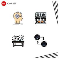 Mobile Interface Filledline Flat Color Set of 4 Pictograms of advanced chemistry human kitchen flask Editable Vector Design Elements