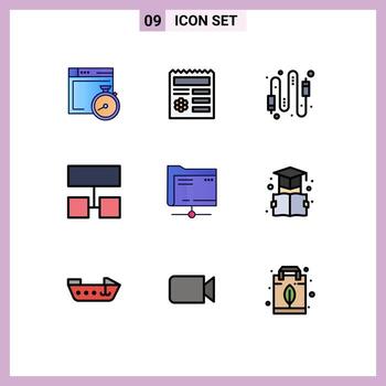 9 Universal Filledline Flat Colors Set for Web and Mobile Applications data structure audio sitemap electric Editable Vector Design Elements