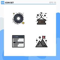 Group of 4 Modern Filledline Flat Colors Set for gear engine crane rope search Editable Vector Design Elements