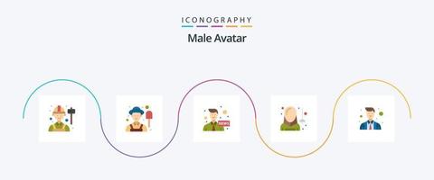 avatar masculino plano 5 paquete de iconos que incluye avatar. deporte. comunicación. hombre. avatar vector