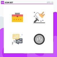 Set of 4 Modern UI Icons Symbols Signs for bag chat interface roller printer Editable Vector Design Elements