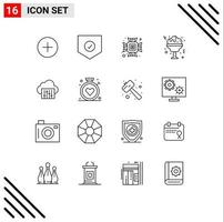 Pack of 16 creative Outlines of compass music computer connection drink Editable Vector Design Elements