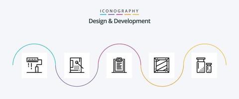 Design and Development Line 5 Icon Pack Including design. box. development. development. delivery vector