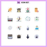 Pictogram Set of 16 Simple Flat Colors of device storage geolocation sal database Editable Pack of Creative Vector Design Elements