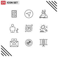 Modern Set of 9 Outlines Pictograph of faq human eruption direction avatar Editable Vector Design Elements