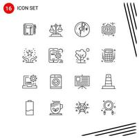 Pictogram Set of 16 Simple Outlines of minute music justice bluetooth ear Editable Vector Design Elements