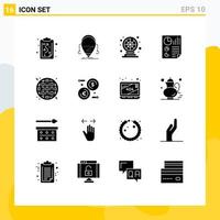 Pictogram Set of 16 Simple Solid Glyphs of report document technology data play Editable Vector Design Elements