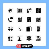 Group of 16 Solid Glyphs Signs and Symbols for user message expansion and innovation interface science portfolio Editable Vector Design Elements