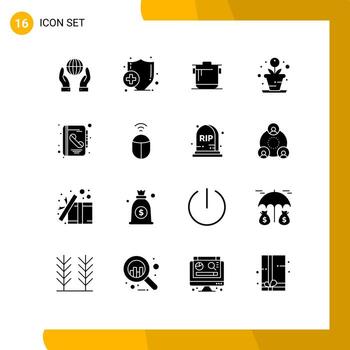 User Interface Pack of 16 Basic Solid Glyphs of call book kitchen address process Editable Vector Design Elements