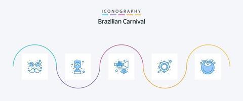 paquete de iconos azul 5 del carnaval brasileño que incluye coco. pandereta. instrumento. musical. instrumento vector