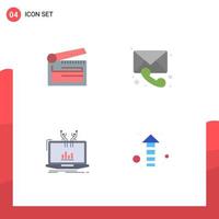 Group of 4 Modern Flat Icons Set for action analysis clapper chat management Editable Vector Design Elements