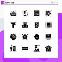 Editable Vector Line Pack of 16 Simple Solid Glyphs of funnel seo audio money process Editable Vector Design Elements