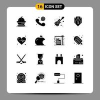 Universal Icon Symbols Group of 16 Modern Solid Glyphs of medical security emergency call protection access Editable Vector Design Elements