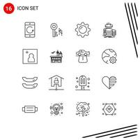 Universal Icon Symbols Group of 16 Modern Outlines of savings gold cosmetics finance mirror Editable Vector Design Elements