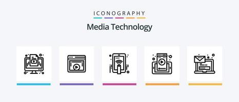 Media Technology Line 5 Icon Pack Including computer. media player. music. hands. director. Creative Icons Design vector