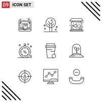 Pack of 9 Modern Outlines Signs and Symbols for Web Print Media such as glass navigation tree gps tank Editable Vector Design Elements