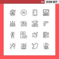 Outline Pack of 16 Universal Symbols of workforce office ui equipment school Editable Vector Design Elements