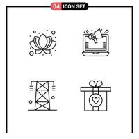 Mobile Interface Line Set of 4 Pictograms of lotus line ads online marketing tower Editable Vector Design Elements