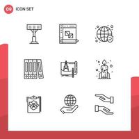 Modern Set of 9 Outlines Pictograph of construction architecture globe blueprint file Editable Vector Design Elements