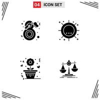 Modern Set of 4 Solid Glyphs Pictograph of beauty sunshine fashion summer love Editable Vector Design Elements