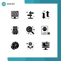 Set of 9 Vector Solid Glyphs on Grid for study economy arrow shopping shop Editable Vector Design Elements