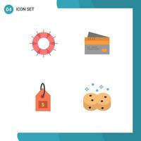 Set of 4 Vector Flat Icons on Grid for help credit save banking money Editable Vector Design Elements