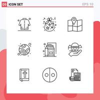 Pictogram Set of 9 Simple Outlines of grocery space gift planet pin Editable Vector Design Elements